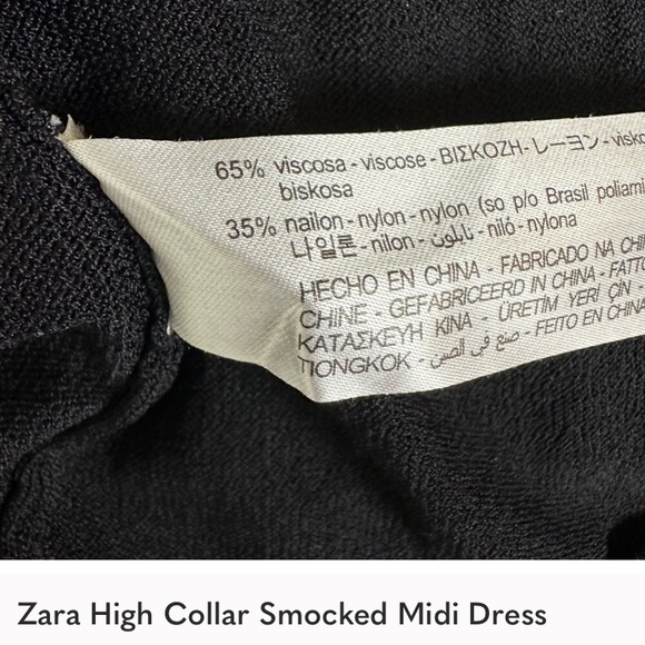 ZARA • High Collar Smocked Black Midi Dress - Picture 8 of 10